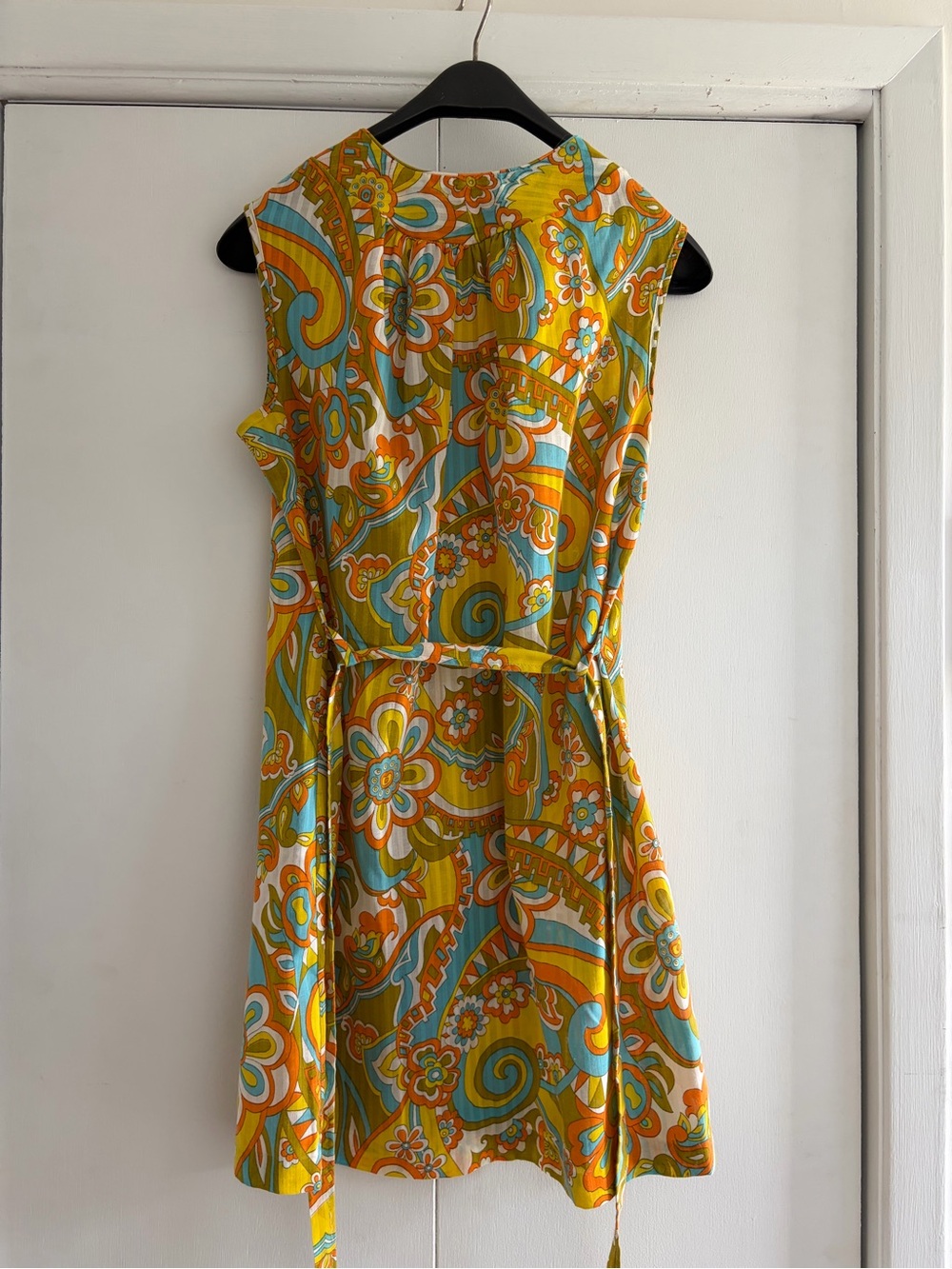 Vintage 60s Yellow Floral Paisley Sleeveless Dress